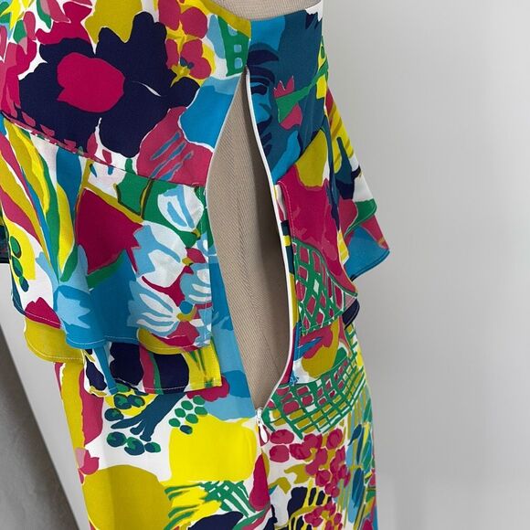 J. Crew Tropical Print Asymmetrical Bright Mini Dress Ruffles Multi 2 - Picture 9 of 13